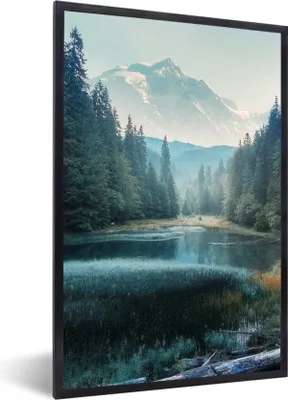 Produktbild von MuchoWow® Gerahmtes Poster Wald - Gras - Berge - Bäume - Natur 60x90 cm - Poster mit Schwarzem Bilderrahmen Wandposter Rahmen Foto Bilder - Kunst