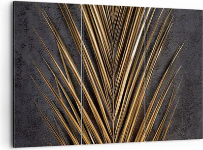 Produktbild von Bild auf Leinwand - Leinwandbild - 3 Teile - Blatt golden schwarz - 105x70cm - Wand Bild - Wanddeko - Wandbilder - Leinwanddruck - Bilder - Wanddekoration - Leinwand bilder - Wandbild - CE105x70-5091