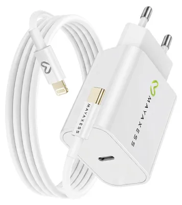Image de Mayaxess, chargeur 18 W pour iPhone XR + câble Lightning de 1 m, blanc