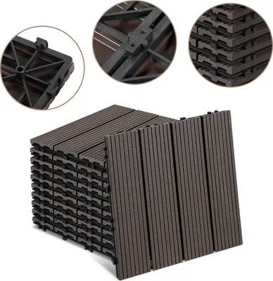 Obrázek produktu pro Izrielar 66 ks WPC terasových dlaždic s odvodněním a klikovým systémem pro zahradní balkonovou podlahu 30 x 30 cm tmavě hnědá
