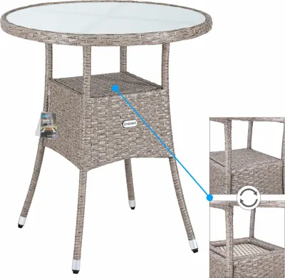 Obrázok produktu pre Vonkajší bistro stôl 60 cm, polyratan odolný voči UV žiareniu, sklenená doska