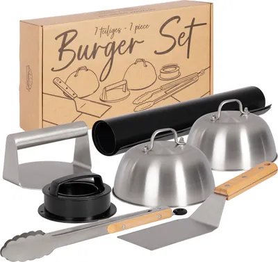 Produktbild von ONVAYA® sada na hamburgery ǀ 8 kusov vrátane lisu na hamburgery ǀ Sada na hamburgery Smash s grilovacou podložkou a tavným zvonom