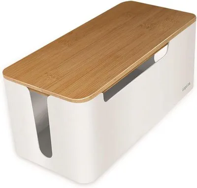 Produktbild von Famanu Kabelbox medium - 320x140x130 mm, weiß mit Bambusdeckel