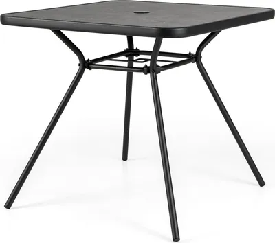 Image de Table à manger d'extérieur - Table de jardin - Pour 4 personnes - Trou pour parasol - Plateau aspect marbre - Plastique - Résistante aux intempéries - Noire