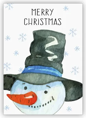 Produktbild von Niedliche gemalte Weihnachtskarte mit fröhlichem Schneemann: Merry Christmas