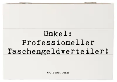 Produktbild von Mr. & Mrs. Panda Holzbox Spruch Onkel Taschengeld 22 x 15 cm - Weiß - Geschenk, Familienangehöriger, fotobox, holzschatulle, Patenonkel, Geschenke, Familie, Humor, Kiste