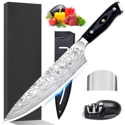 Obrázek produktu pro Kuchařský nůž o délce 20 cm, nerezová ocel, rukojeť z materiálu Micarta, včetně ostřítku