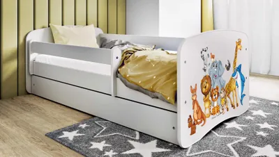 Produktbild von Kinderbett Jugendbett Tiere 70x140, 80x160, 80x180 cm - Komplettset mit Matratze, Schublade & Rausfallschutz
