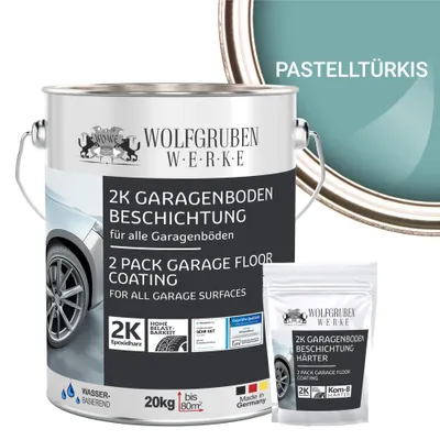 Produktbild von 2K Garagenbodenbeschichtung Garagenfarbe Garagenbodenfarbe Epoxidharz Bodenbeschichtung für Garage Werkstatt Keller - Pastelltürkis l 20kg