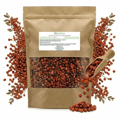 Produktbild von Vogelbeeren getrocknet 1 kg – ganze Ebereschenbeeren ohne Zusätze – für Früchtetee, Aufgüsse und Küche