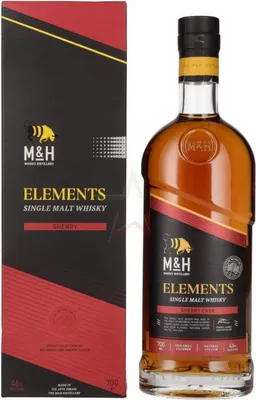 Imagen del producto de M&H ELEMENTS, whisky single malt añejado en barricas de Jerez, 46%, 0,70 litros.