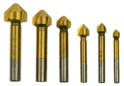 Obrázok produktu pre Sada kužeľových záhlbníkov - stopkových fréz HSS s TiN povlakom, priemery 6,3 - 20,5mm, na obrábanie kovu, 6ks