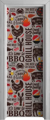 Produktbild von Tür Selbstklebende 70x210 cm Türfolie Türtapete Klebefolie -  BBQ Fleisch Gemüse