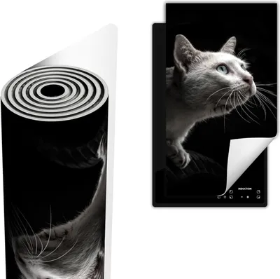 Produktbild von Herdabdeckplatte abdeckung Glaskeramikkochfeld abdeckplatte 30x52 cm Anti Rutsch Matte Aufrollbar, Schwarz Katze
