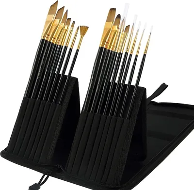 Produktbild von Mont Marte - Pinselset, 15 x diverse Pinsel in Tasche, für Wasser-, Acryl- & Ölfarben, Auch ideal als Geschenk für Geburtstag, Einschulung & Weihnachten