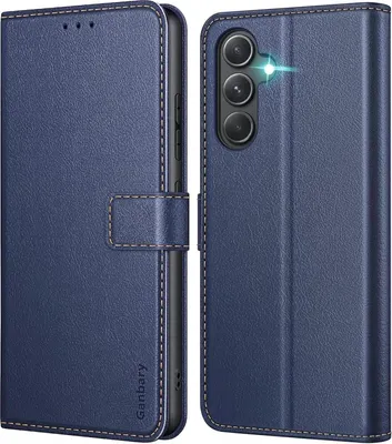 Produktbild von Samsung Galaxy A54 5G Hülle - Premium Leder Klapphülle mit Kartenschlitzen, Magnetverschluss & Standfunktion - Blau