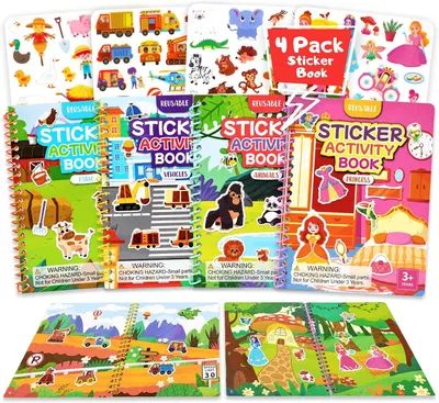 Image de Livres d'autocollants réutilisables, lot de 4, à partir de 3 ans, pour des jeux créatifs