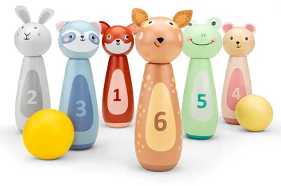 Immagine prodotto di Gioco di birilli in legno Woet, con 2 palline e 6 birilli