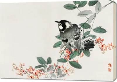Produktbild von Bild 100x70cm Schwarzmütze Chickadee, Kōno Bairei Vintage für das Wohnzimmer