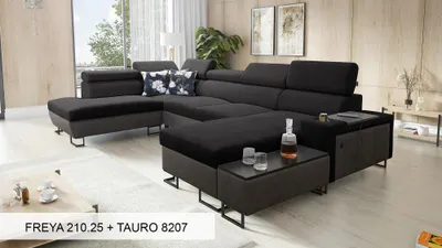 Produktbild von XXL Sofa Eckcouch U-Form MELODIE VI - SCHWARZ FREYA 210.25 + TAURO 8207