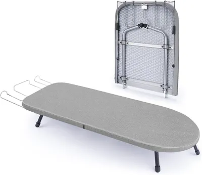 A folded and unfolded ironing board on a white background.