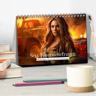 Produktbild von Sexy Feuerwehrfrauen: Hitzige Heldinnen zwischen Lippenstift und Löscheinsatz (Tischkalender 2026 DIN A5 quer), CALVENDO Monatskalender