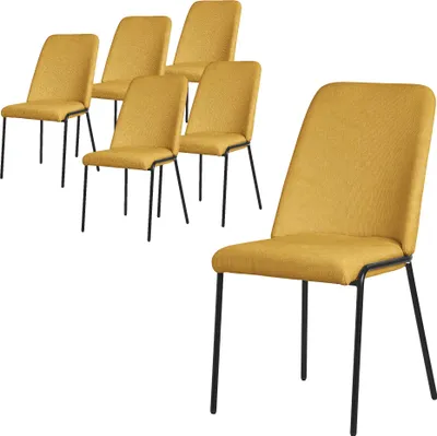 Obrázek produktu pro ML-Design jídelní židle sada 6 hořčicových kuchyňských židlí z polyesteru s kovovými nohami obývací židle s opěradlem čalouněné židle do jídelny kuchyně
