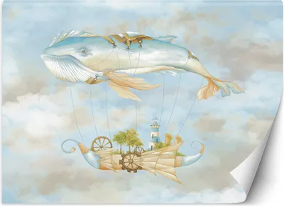 Immagine prodotto di Murale XXL per camera bambini balena volante e nave carta da parati 368x254 cm colore Blu tema Per bambini e ragazzi
