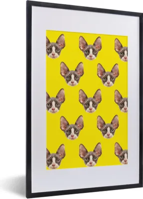 Produktbild von MuchoWow® MuchoWow® Gerahmtes Poster Katze - Muster - Gelb 40x60 cm - Poster mit zchwarzem Bilderrahmen - Poster in Rahmen