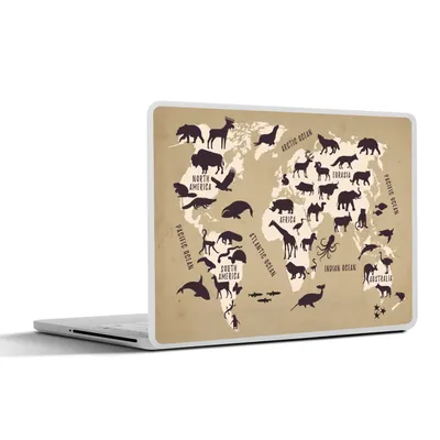 Produktbild von MuchoWow® Laptop Aufkleber Sticker Cover Weltkarte - Tiere - Welt 36.5x27.5 cm - Laptop-Sticker