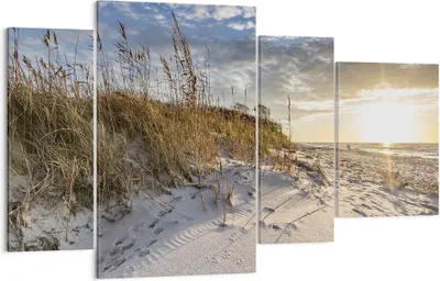 Produktbild von Bild auf Leinwand - Leinwandbild - 4 Teile - Sand Gras Meer - 120x70cm - Wand Bild - Wanddeko - Wandbilder - Leinwanddruck - Bilder - Wanddekoration - Leinwand bilder - Wandbild - DL120x70-4781