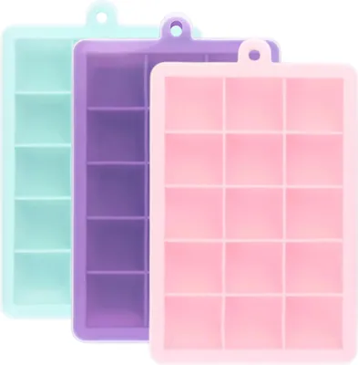 Produktbild von Eiswürfelschalen mit Deckel, 3er-Pack BPA-freie große Eiswürfelschalen aus Silikon, Eiswürfelform, stapelbare Eiswürfelschalen