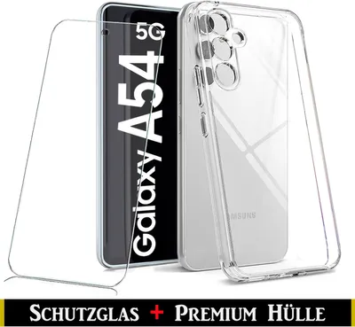 Produktbild von Für Samsung Galaxy A54 5G  Silikon Transparent Hülle + Panzerglas Echt Glas Display Schutzglas