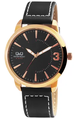 Produktbild von Q&Q Herrenuhr mit Kunstlederionsband in schwarz, 5 Bar wasserdicht