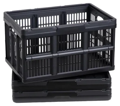 Produktbild von Klappbox - Faltbare Aufbewahrungsbox 3er-Set 45 L je Box - Stapelbar - Kunststoff - Mit Griffen - Tragkraft 15 kg pro Box - Schwarz