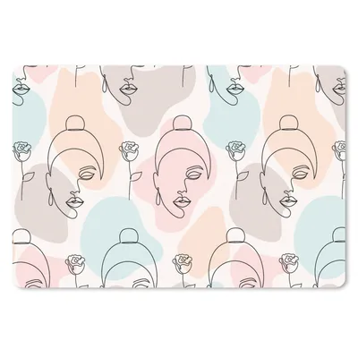 Produktbild von MuchoWow® Schreibtischunterlage Frau - Blumen - Strichzeichnung - Pastell - Muster 60x40 cm - XXL Mauspad - Großes Mauspad