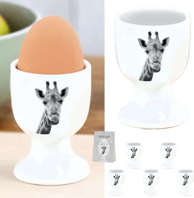 Produktbild von Eierbecher 'Giraffe' 6er Set Porzellan weiß 5x7cm weiß Halter für Eier Aufdruck Tiermotiv