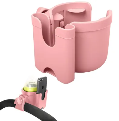 Image de Porte-gobelet universel pour poussette avec support de téléphone, accessoire 2-en-1, couleur rose