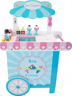Image de 4iQ Glacier en bois sur roues - Glacier mobile en bois bleu rose 58x30,5x87,2 cm
