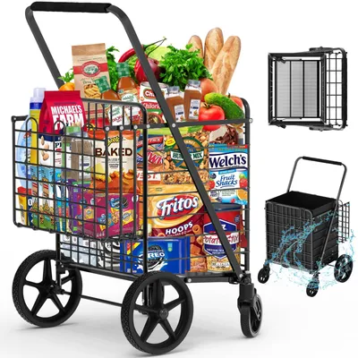 Zdjęcie produktu dla Wózek zakupowy, pojemność 204 kg, duży wózek na kółkach, wytrzymały, składany