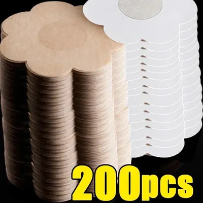 Produktbild von Brustwarzenabdeckungen - Selbstklebende Brustwarzenpads - Blumenform - 200 Stück - Baumwolle - Hautfarben - Unsichtbar - Einweg