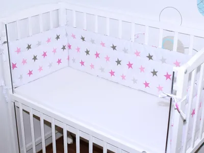 Produktbild von PRIMAWELA Baby Nestchen 170 cm für Beistellbett 40x90 cm Baby Bettumrandung Luftschutz - 12. Star Rosa