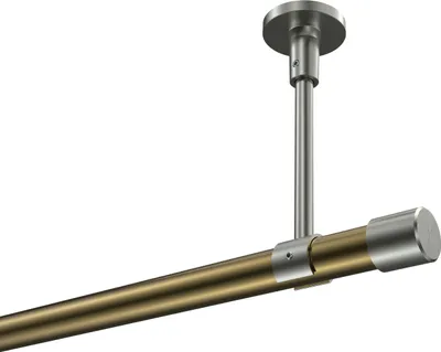 Produktbild von Interdeco Gardinenstange / Vorhangstange Messing Antik / Edelstahl-Optik, Typ Sonette Santo (Kappe) ohne Ringe, Deckenmontage, 20 mm Ø 1-läufig, 260 cm