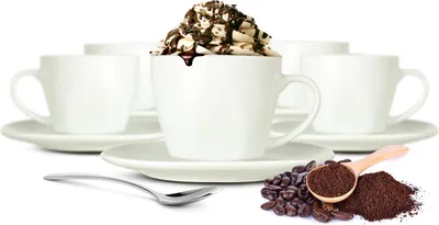 Produktbild von 6 Cappuccino Tassen 210ml mit Unterteller aus Porzellan Kaffeetassen Teetassen
