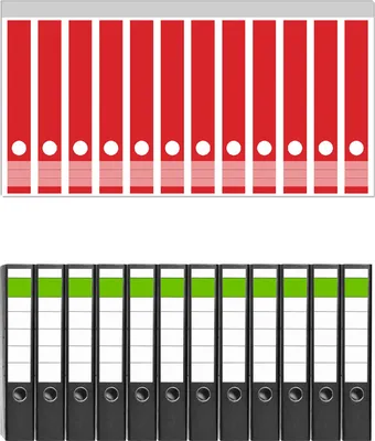 Produktbild von Wallario 12 Stück schmale Ordner inkl. Klebeetiketten mit Motive Rot -  Set mit Rückenschildern / Ordnerrücken Stickern