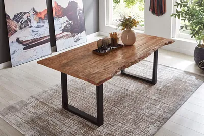 Produktbild von Baumkantentisch Esstisch Mangoholz massiv U-Gestell schwarz 200 x 100 cm NORINA