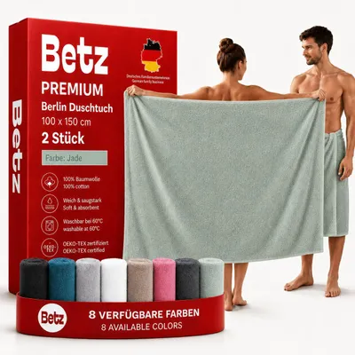 Produktbild von Betz Maxi Duschtuch Berlin 2 Stück – großes Frottee Duschtuch 100x150 cm aus 100% Baumwolle – saugstark & weich – hochwertiges Handtuch - Farbe Jade