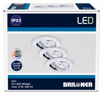 Obrázok produktu pre Briloner LED vstavané svietidlá nikel sada 3, 3xLED modul/5,5W (7231-032)