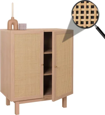 Zdjęcie produktu dla Highboard HWC-M51, komoda szafka kredens, schowki, Kubu rattan 98x79x42cm ~ naturalny