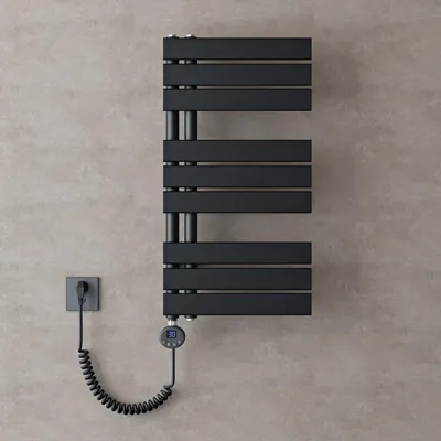 Image de doporro Radiateur de Salle de Bain Sèche-Serviette 76x40cm avec Résistance Chauffante Noir 600W Radiateur à Eau Chaude Gris Noir Design FN